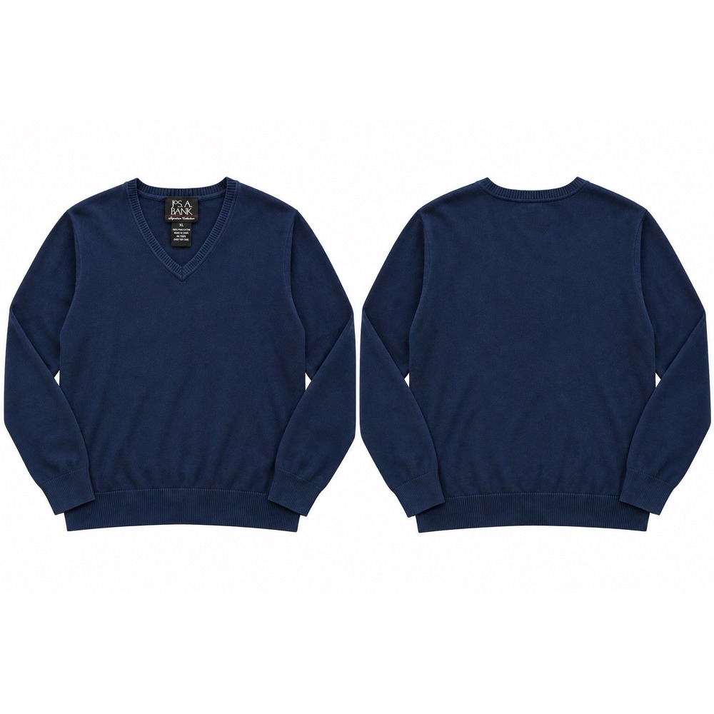 Jos A Bank Signature Collection Mens XL Navy Blue Pima Cotton V Neck Sweater